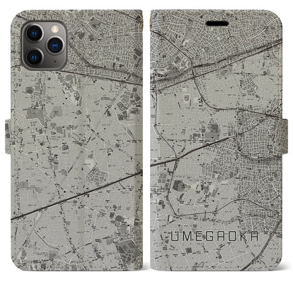 【梅ヶ丘（東京都）】地図柄iPhoneケース（手帳タイプ）モノトーン・iPhone 11 Pro Max 用