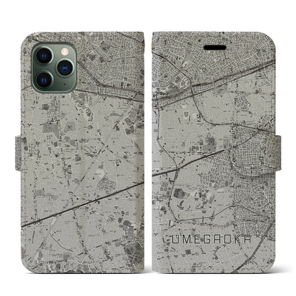 【梅ヶ丘（東京都）】地図柄iPhoneケース（手帳タイプ）モノトーン・iPhone 11 Pro 用