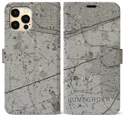 【梅ヶ丘（東京都）】地図柄iPhoneケース（手帳タイプ）モノトーン・iPhone 12 Pro Max 用