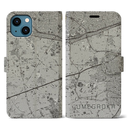【梅ヶ丘（東京都）】地図柄iPhoneケース（手帳タイプ）モノトーン・iPhone 13 用