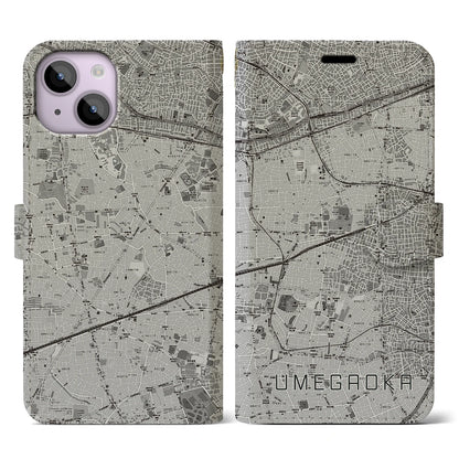 【梅ヶ丘（東京都）】地図柄iPhoneケース（手帳タイプ）モノトーン・iPhone 14 用