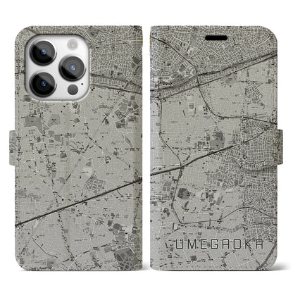 【梅ヶ丘（東京都）】地図柄iPhoneケース（手帳タイプ）モノトーン・iPhone 14 Pro 用