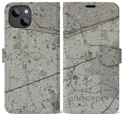 【梅ヶ丘（東京都）】地図柄iPhoneケース（手帳タイプ）モノトーン・iPhone 14 Plus 用