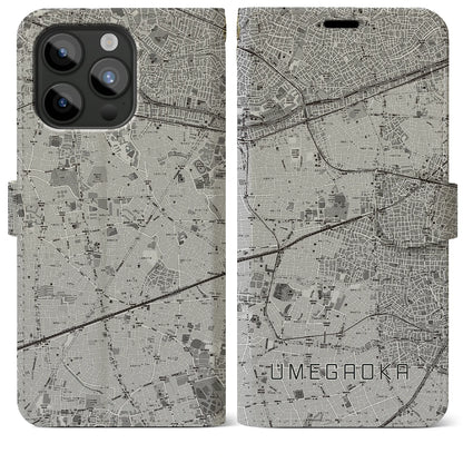 【梅ヶ丘（東京都）】地図柄iPhoneケース（手帳タイプ）モノトーン・iPhone 15 Pro Max 用