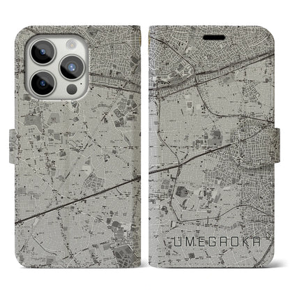 【梅ヶ丘（東京都）】地図柄iPhoneケース（手帳タイプ）モノトーン・iPhone 15 Pro 用