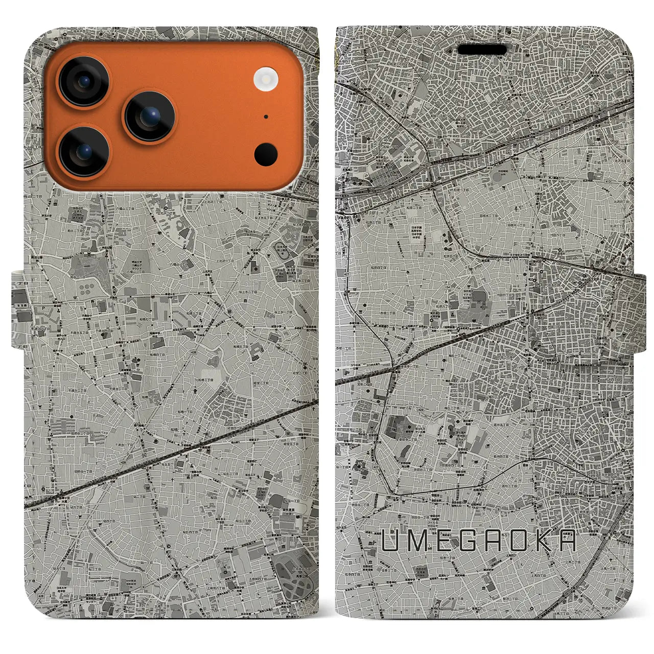 【梅ヶ丘（東京都）】地図柄iPhoneケース（手帳タイプ）