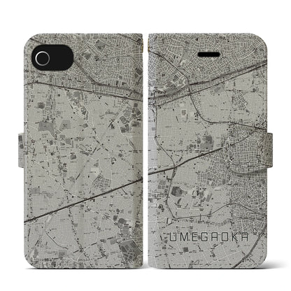 【梅ヶ丘（東京都）】地図柄iPhoneケース（手帳タイプ）モノトーン・iPhone SE（第3 / 第2世代） / 8 / 7 / 6s / 6 用