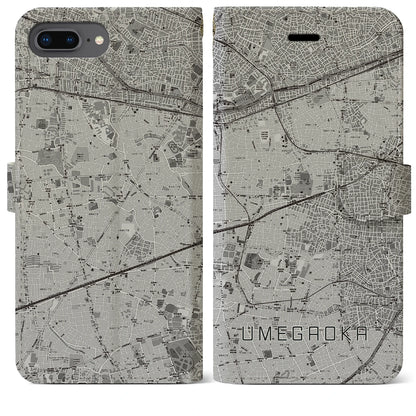 【梅ヶ丘（東京都）】地図柄iPhoneケース（手帳タイプ）モノトーン・iPhone 8Plus /7Plus / 6sPlus / 6Plus 用