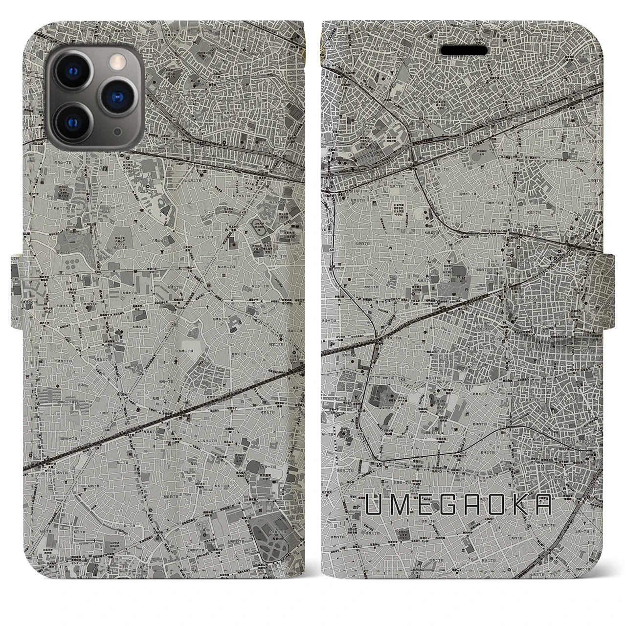 【梅ヶ丘（東京都）】地図柄iPhoneケース（手帳タイプ）