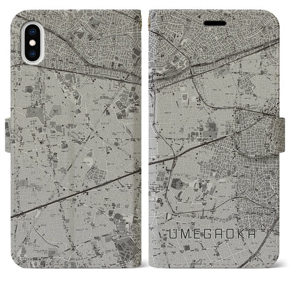 【梅ヶ丘（東京都）】地図柄iPhoneケース（手帳タイプ）モノトーン・iPhone XS Max 用
