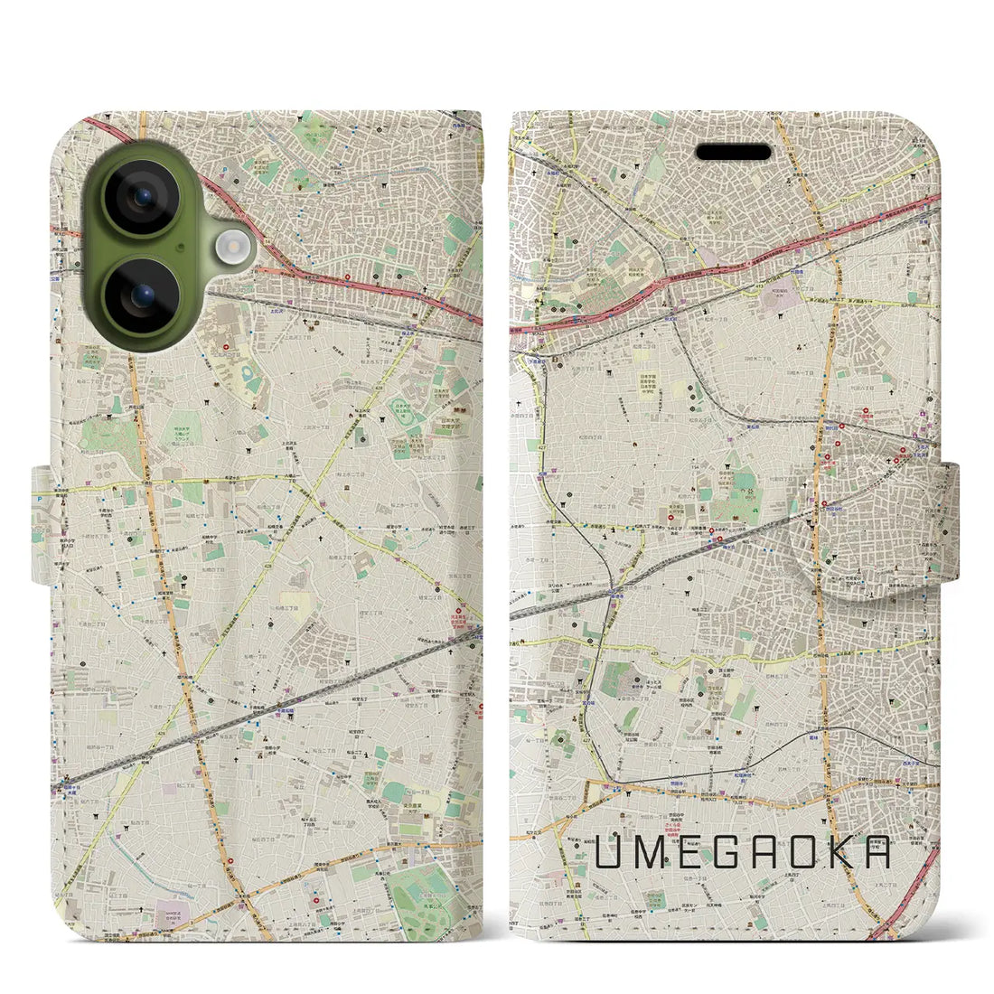 【梅ヶ丘（東京都）】地図柄iPhoneケース（手帳タイプ）ナチュラル・iPhone 17 Pro Max 用