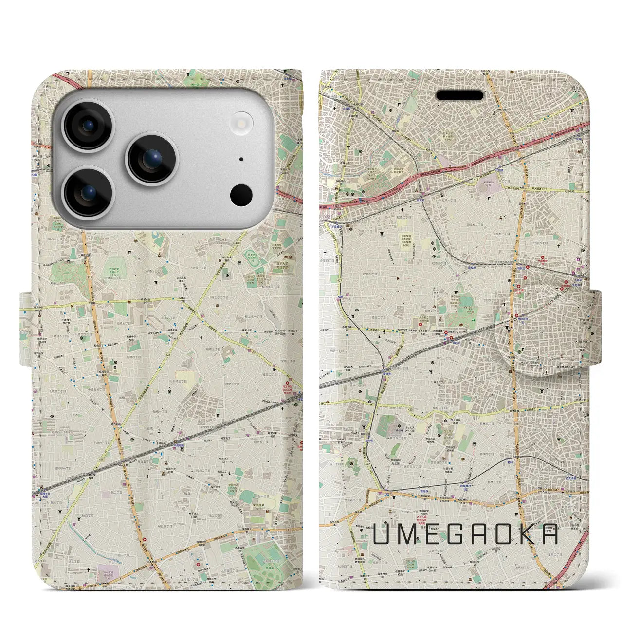 【梅ヶ丘（東京都）】地図柄iPhoneケース（手帳タイプ）