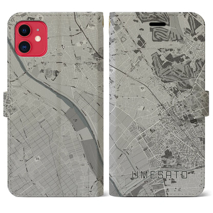 【梅郷（千葉県）】地図柄iPhoneケース（手帳タイプ）モノトーン・iPhone 11 用