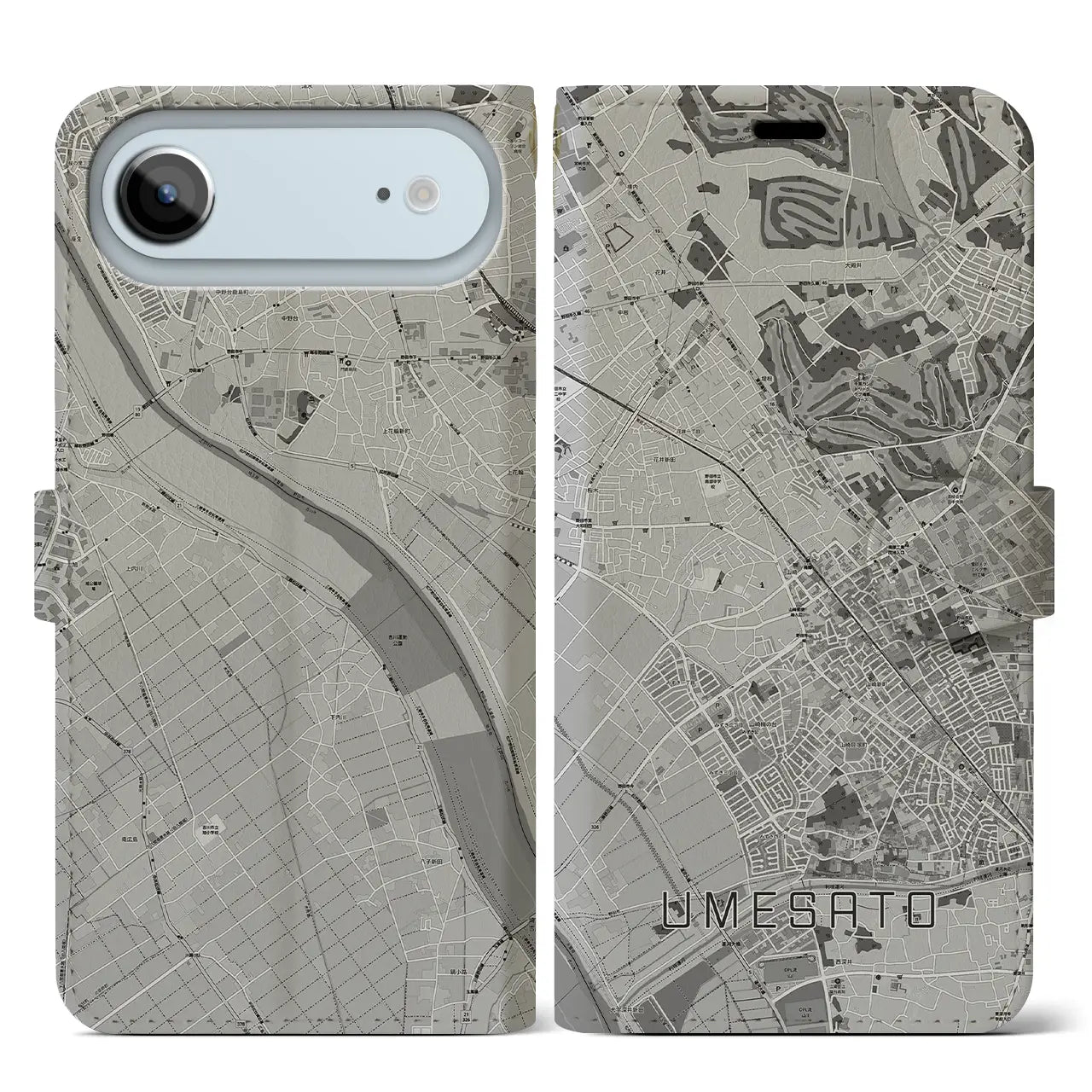 【梅郷（千葉県）】地図柄iPhoneケース（手帳タイプ）