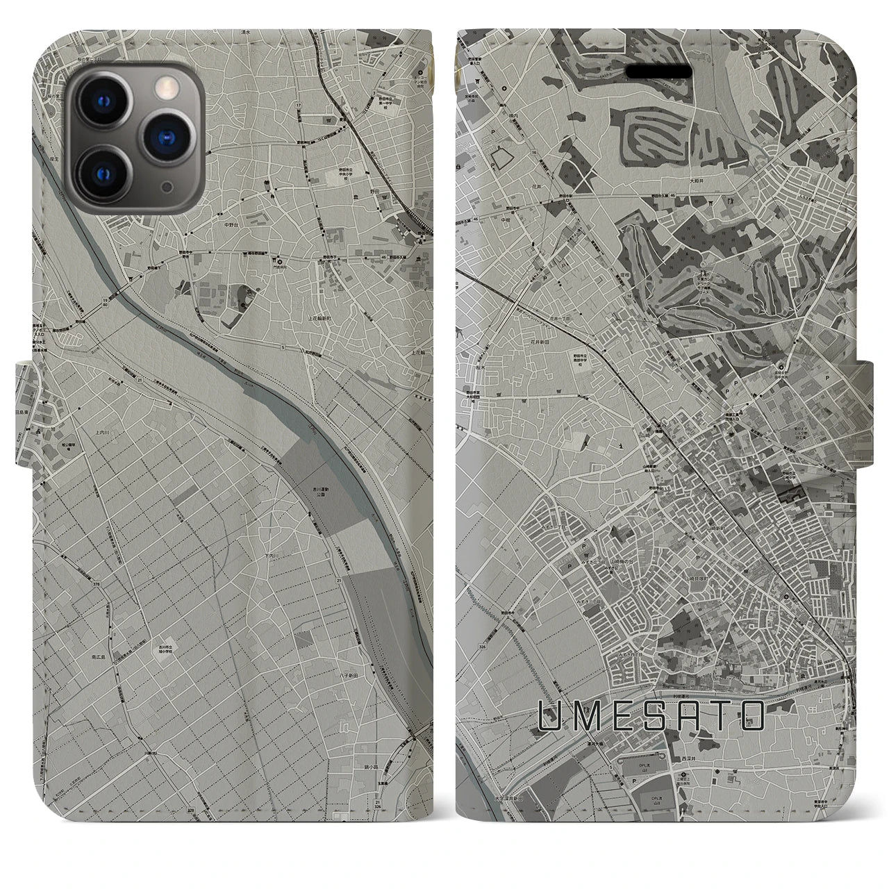 【梅郷（千葉県）】地図柄iPhoneケース（手帳タイプ）