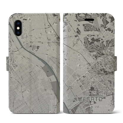 【梅郷（千葉県）】地図柄iPhoneケース（手帳タイプ）モノトーン・iPhone XS / X 用