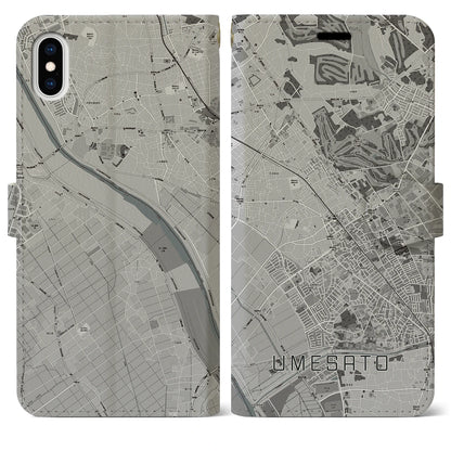 【梅郷（千葉県）】地図柄iPhoneケース（手帳タイプ）モノトーン・iPhone XS Max 用