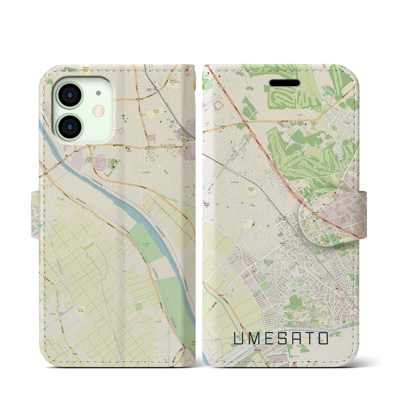 【梅郷（千葉県）】地図柄iPhoneケース（手帳タイプ）