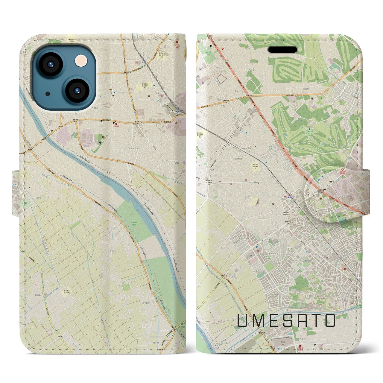 【梅郷（千葉県）】地図柄iPhoneケース（手帳タイプ）