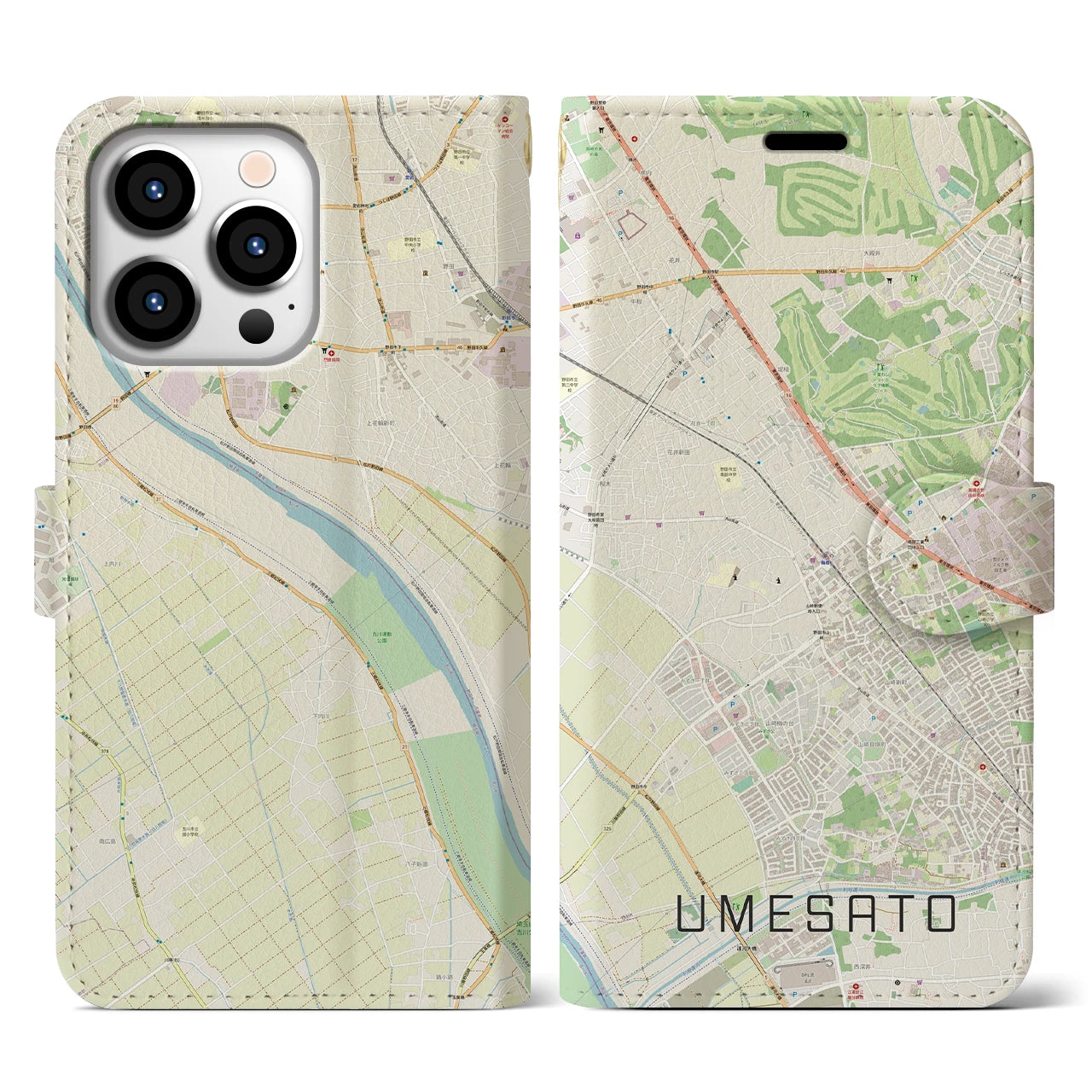 【梅郷（千葉県）】地図柄iPhoneケース（手帳タイプ）