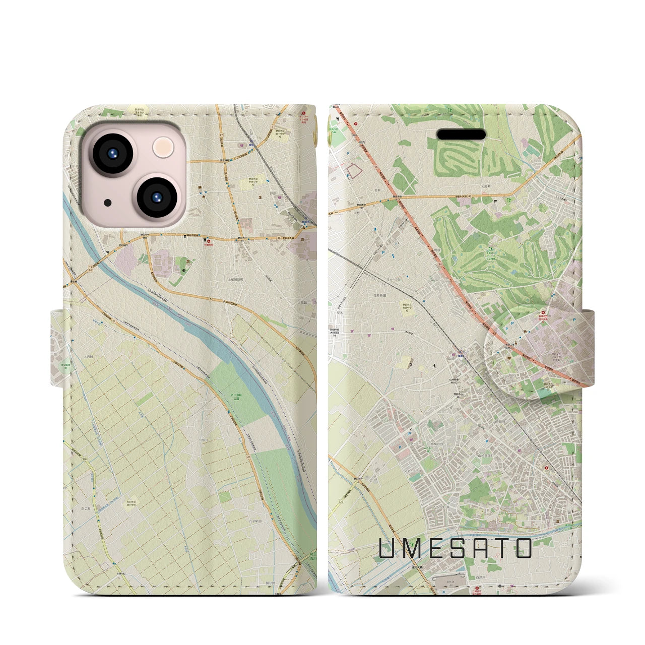 【梅郷（千葉県）】地図柄iPhoneケース（手帳タイプ）