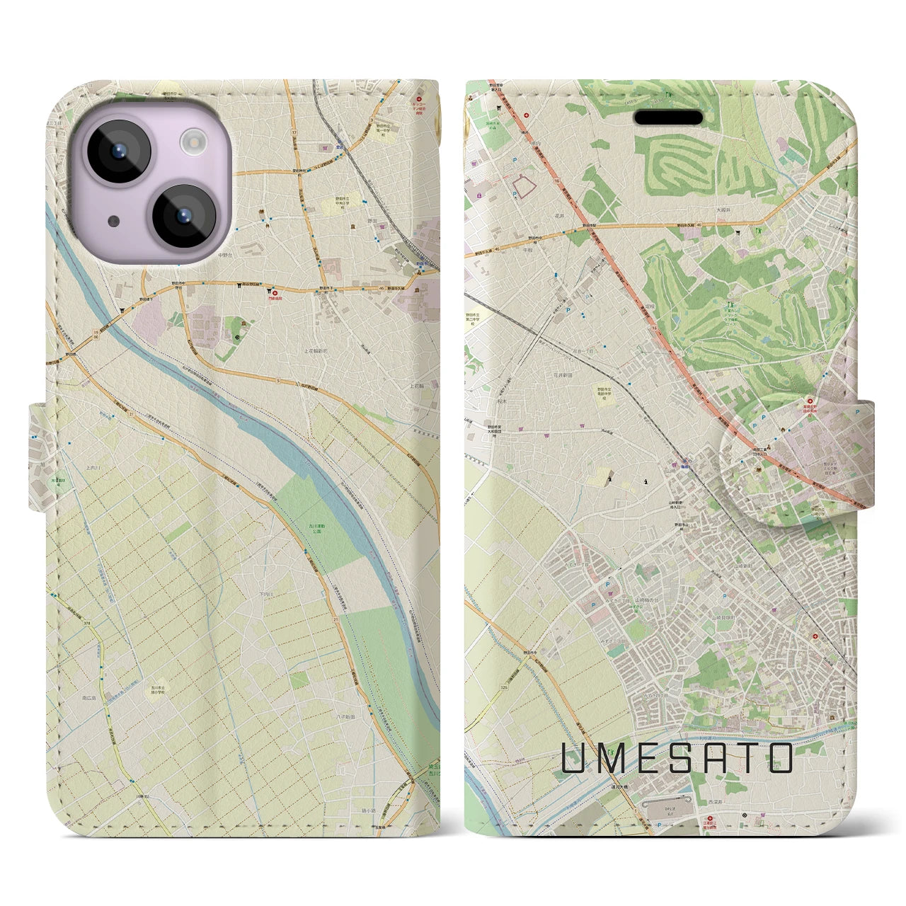 【梅郷（千葉県）】地図柄iPhoneケース（手帳タイプ）