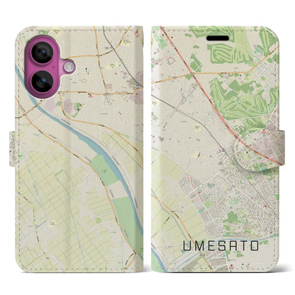 【梅郷（千葉県）】地図柄iPhoneケース（手帳タイプ）ナチュラル・iPhone 16 Pro 用