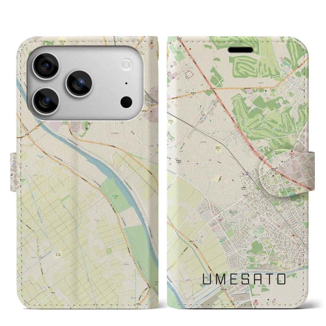 【梅郷(千葉県)】地図柄iPhoneケース(手帳タイプ)モノトーン・iPhone 17 Pro Max 用