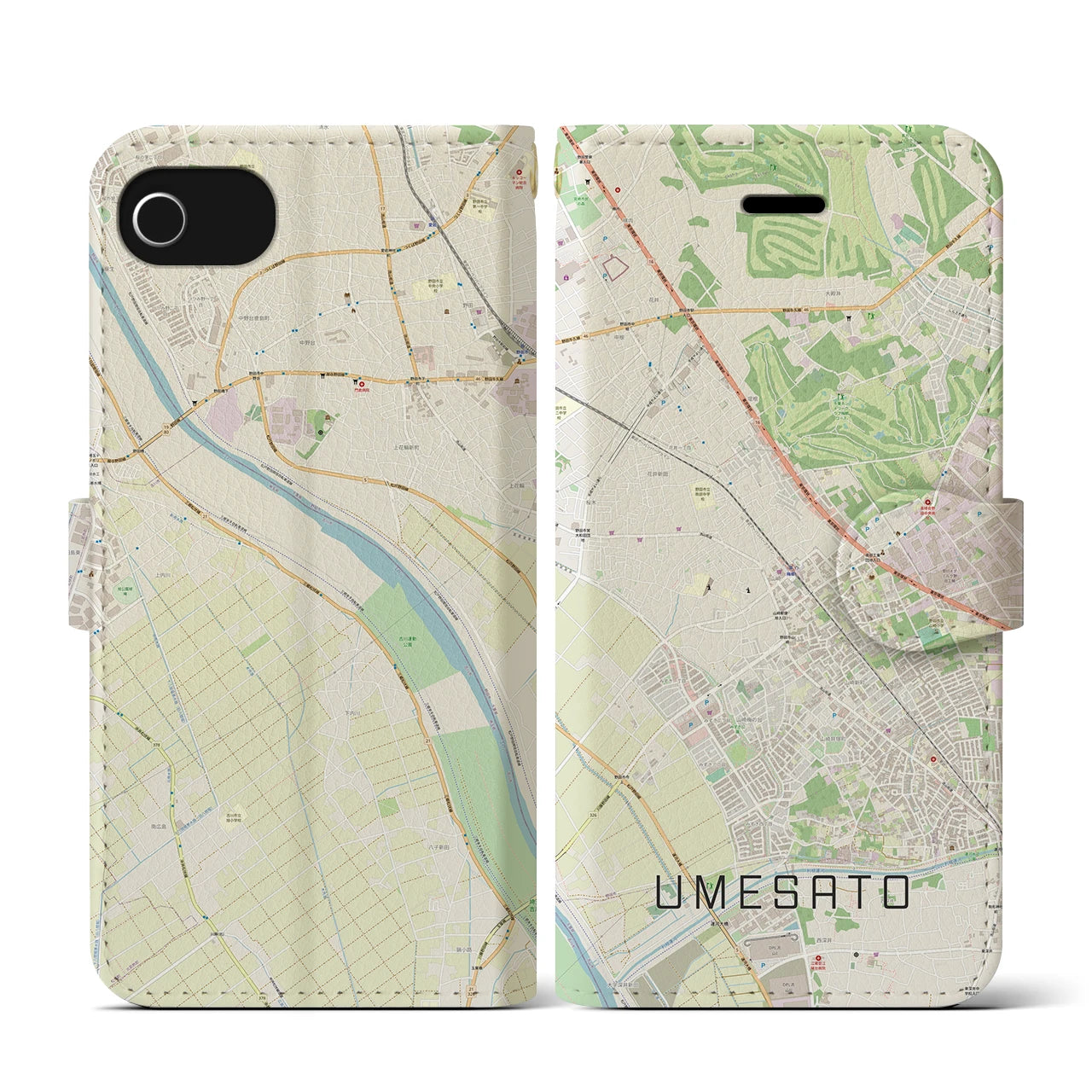 【梅郷（千葉県）】地図柄iPhoneケース（手帳タイプ）