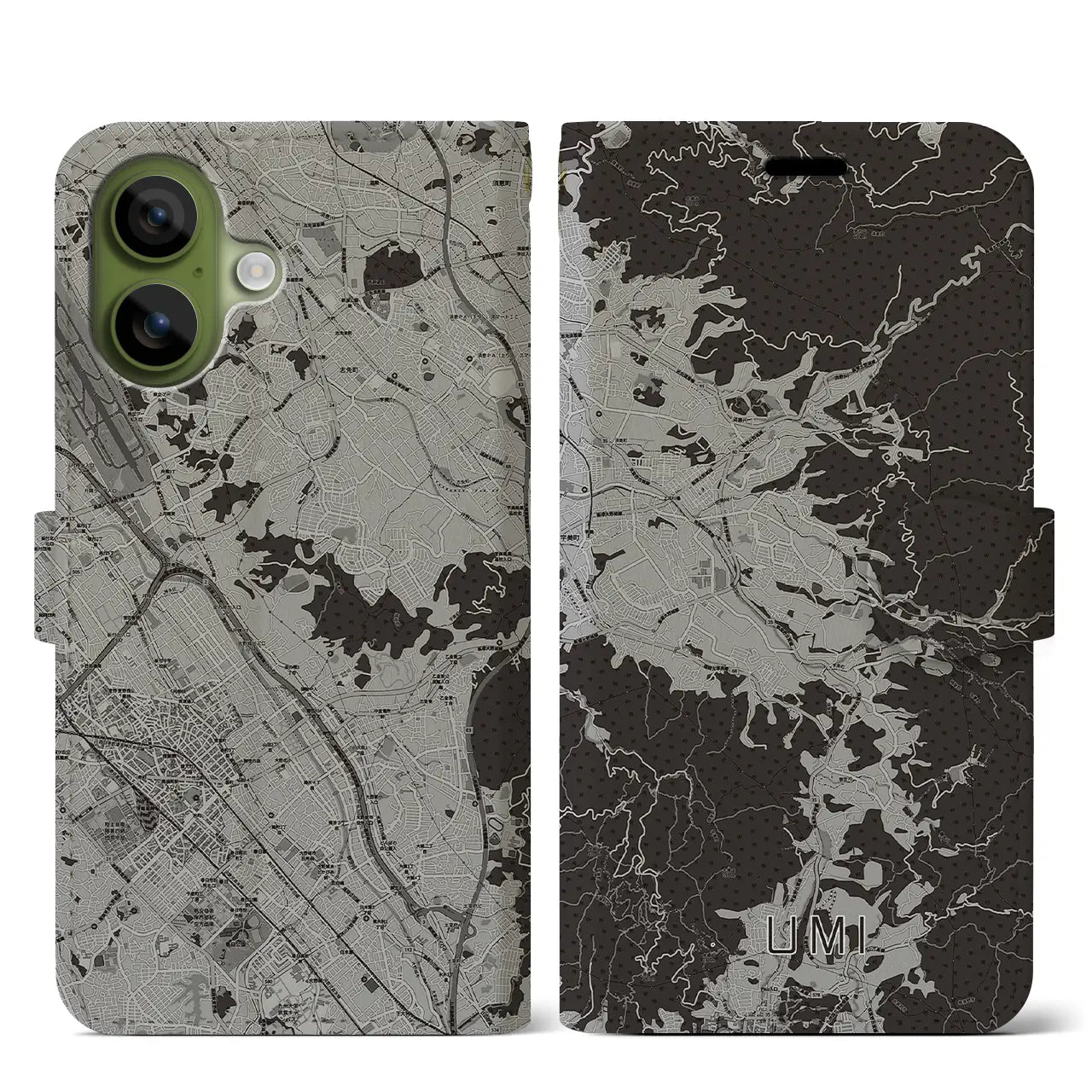 【宇美（福岡県）】地図柄iPhoneケース（手帳タイプ）