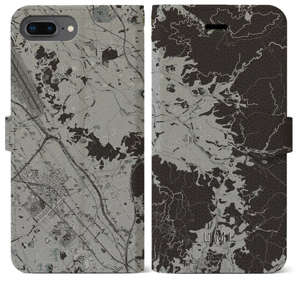 【宇美（福岡県）】地図柄iPhoneケース（手帳タイプ）モノトーン・iPhone 8Plus /7Plus / 6sPlus / 6Plus 用