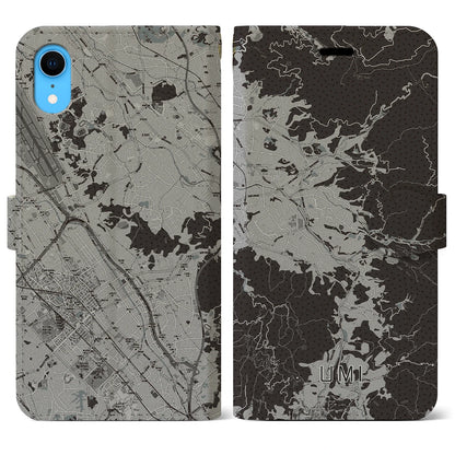 【宇美（福岡県）】地図柄iPhoneケース（手帳タイプ）モノトーン・iPhone XR 用