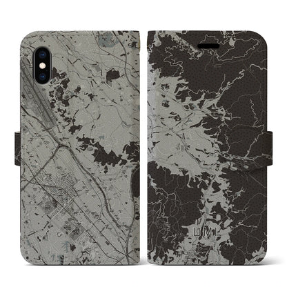 【宇美（福岡県）】地図柄iPhoneケース（手帳タイプ）モノトーン・iPhone XS / X 用