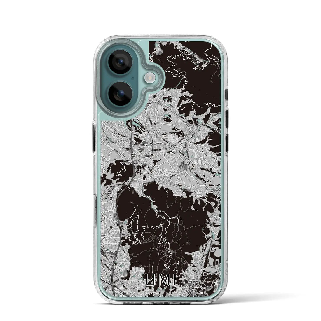 【宇美(福岡県)】地図柄iPhoneケース(MagSafeタイプ)モノトーン・iPhone 16 Pro 用