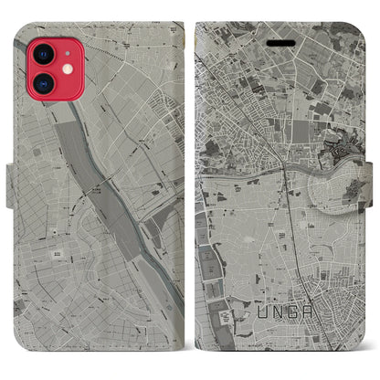 【運河（千葉県）】地図柄iPhoneケース（手帳タイプ）モノトーン・iPhone 11 用