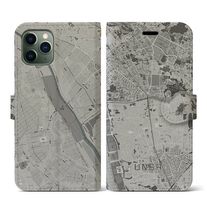 【運河（千葉県）】地図柄iPhoneケース（手帳タイプ）モノトーン・iPhone 11 Pro 用