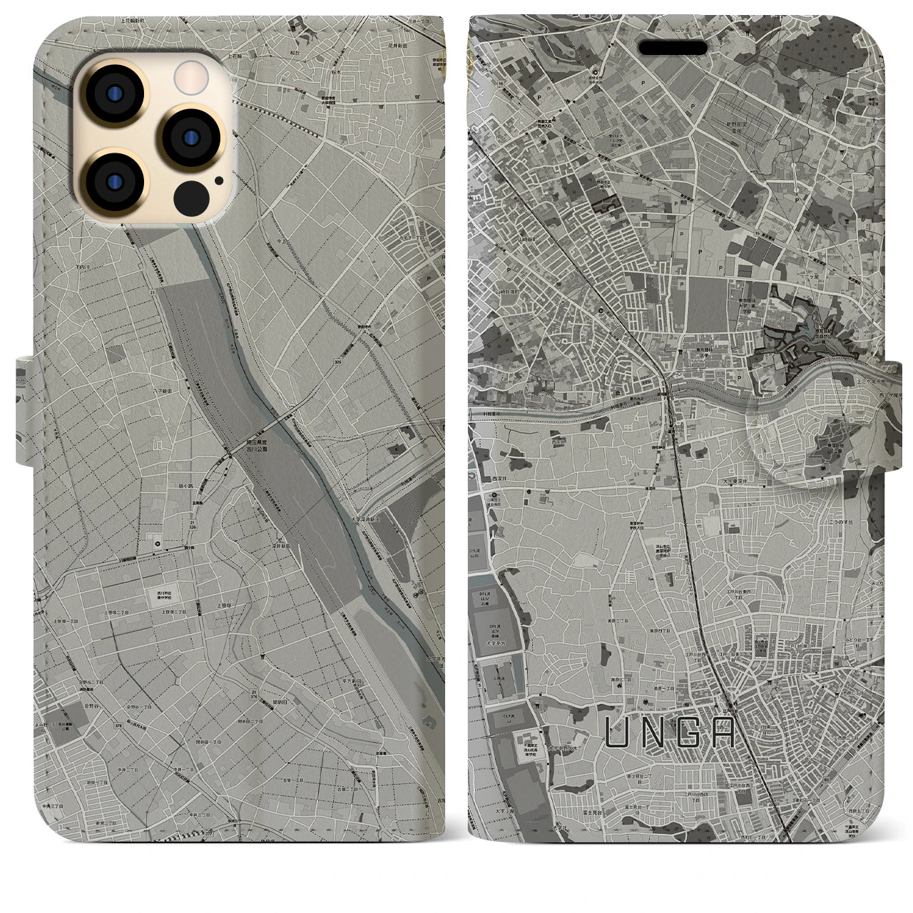 【運河】地図柄iPhoneケース（手帳両面タイプ・モノトーン）iPhone 12 Pro Max 用