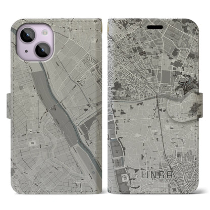 【運河（千葉県）】地図柄iPhoneケース（手帳タイプ）モノトーン・iPhone 14 用