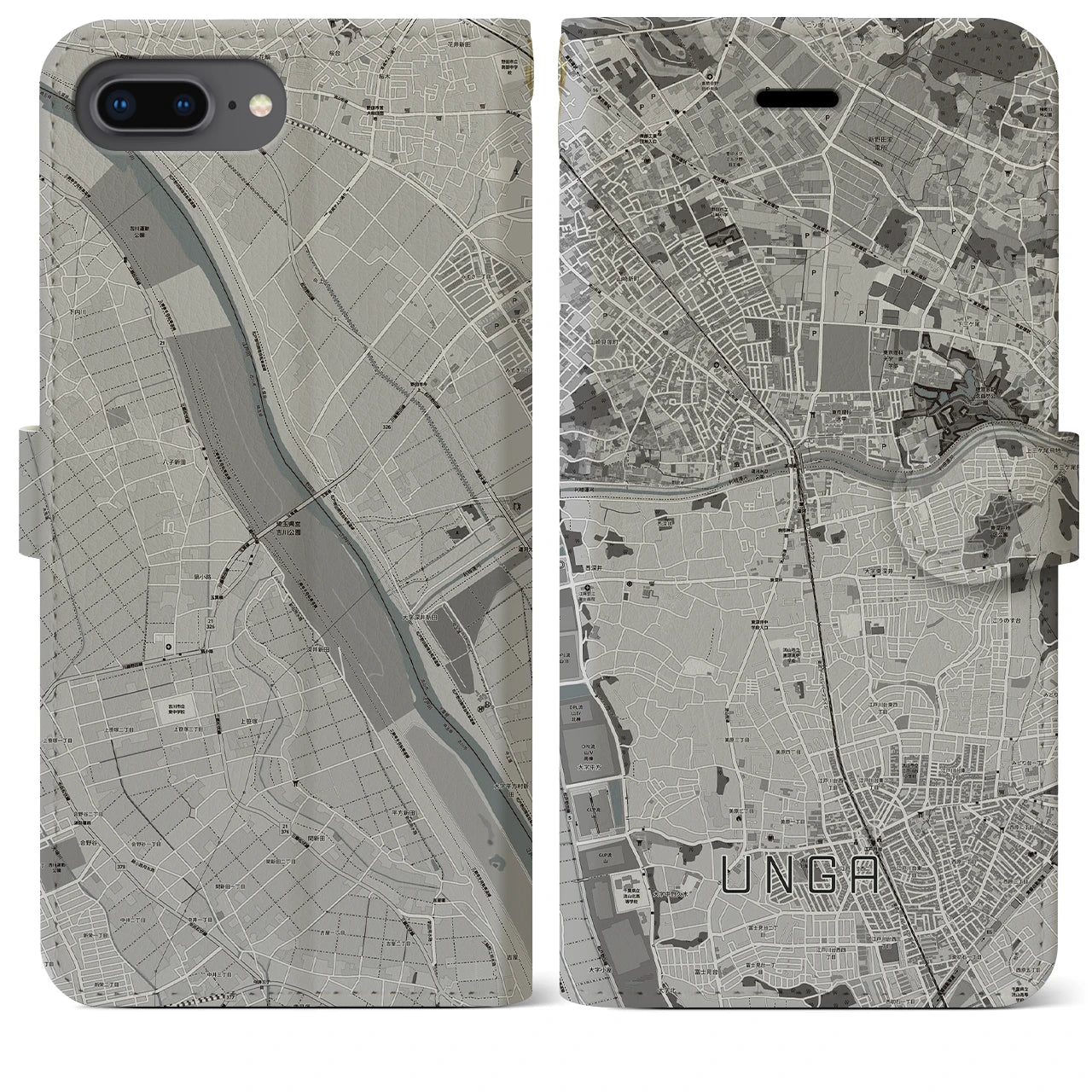【運河】地図柄iPhoneケース（手帳両面タイプ・モノトーン）iPhone 8Plus /7Plus / 6sPlus / 6Plus 用