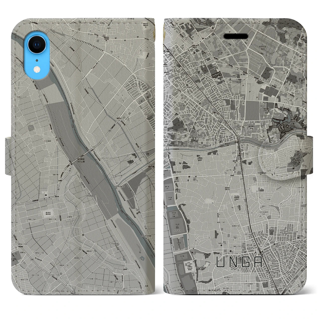 【運河】地図柄iPhoneケース（手帳両面タイプ・モノトーン）iPhone XR 用