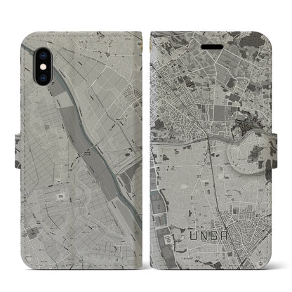 【運河（千葉県）】地図柄iPhoneケース（手帳タイプ）モノトーン・iPhone XS / X 用