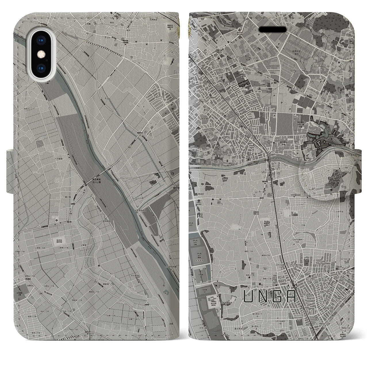【運河】地図柄iPhoneケース（手帳両面タイプ・モノトーン）iPhone XS Max 用