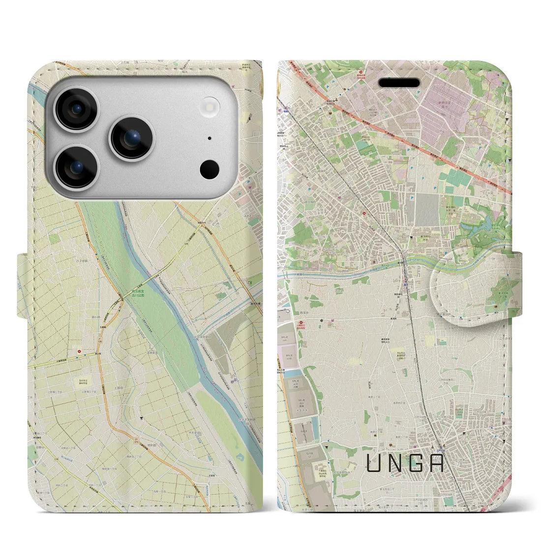 【運河（千葉県）】地図柄iPhoneケース（手帳タイプ）ナチュラル・iPhone 17 Pro Max 用