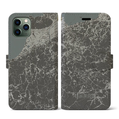 【雲南（島根県）】地図柄iPhoneケース（手帳タイプ）モノトーン・iPhone 11 Pro 用