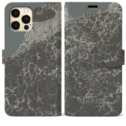 【雲南（島根県）】地図柄iPhoneケース（手帳タイプ）モノトーン・iPhone 12 Pro Max 用