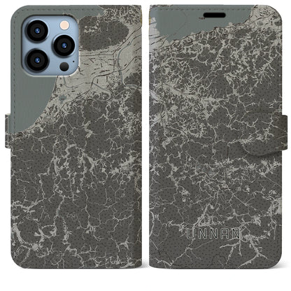 【雲南（島根県）】地図柄iPhoneケース（手帳タイプ）モノトーン・iPhone 13 Pro Max 用