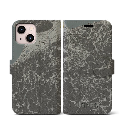 【雲南（島根県）】地図柄iPhoneケース（手帳タイプ）モノトーン・iPhone 13 mini 用