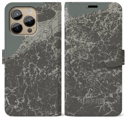 【雲南（島根県）】地図柄iPhoneケース（手帳タイプ）モノトーン・iPhone 14 Pro Max 用