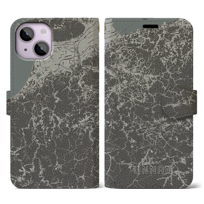 【雲南（島根県）】地図柄iPhoneケース（手帳タイプ）モノトーン・iPhone 14 用