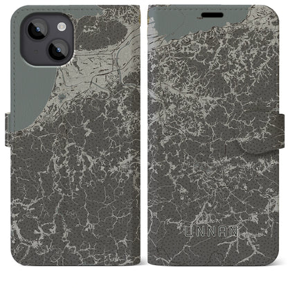 【雲南（島根県）】地図柄iPhoneケース（手帳タイプ）モノトーン・iPhone 14 Plus 用